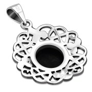 Black Onyx Celtic Knot Shamrock leaves Silver Pendant, p486