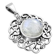 Rainbow Moonstone Celtic Shamrock leaves Silver Pendant, p486