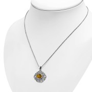 Amber Trinity Knots Silver Pendant, p487