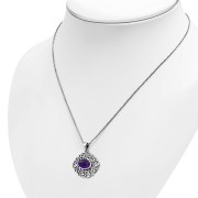 Amethyst Genuine Stone Trinity Knots Silver Pendant, p487