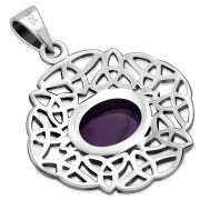 Amethyst Genuine Stone Trinity Knots Silver Pendant, p487