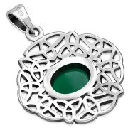 Green Agate Trinity Knots Silver Pendant, p487