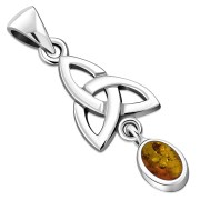 Amber Celtic Trinity Knot Silver Pendant, p488