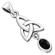 Black Onyx Celtic Trinity Knot Silver Pendant, p488