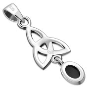 Black Onyx Celtic Trinity Knot Silver Pendant, p488
