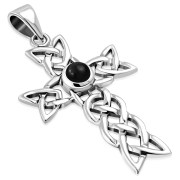 Black Onyx Cross Celtic Knot Silver Pendant, p489