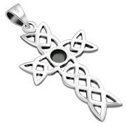 Rainbow Moonstone Cross Celtic Knot Silver Pendant