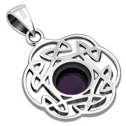 Amethyst Genuine Stone Round Celtic Knot Silver Pendant