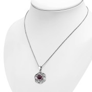 Garnet Round Celtic Knot Silver Pendan