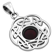 Garnet Round Celtic Knot Silver Pendan