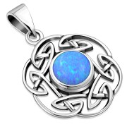 Synthetic Opal Round Celtic Knot Silver Pendant