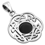Black Onyx Round Celtic Knot Silver Pendant