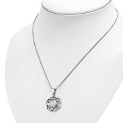 Rainbow Moonstone Round Celtic Knot Silver Pendant