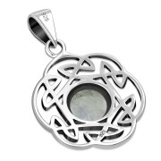 Rainbow Moonstone Round Celtic Knot Silver Pendant