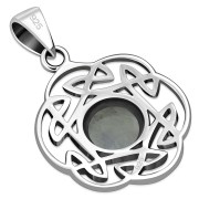 Rainbow Moonstone Round Celtic Knot Silver Pendant