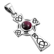 Garnet Celtic Cross Silver Pendant, p492