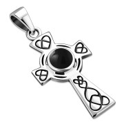 Black Onyx Celtic Cross Silver Pendant, p492