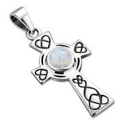 Rainbow Moonstone Celtic Cross Silver Pendant, p492