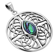 Large Round Celtic Silver Pendant w/ Abalone Shell, p495