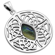 Large Round Celtic Silver Pendant w/ Abalone Shell, p495