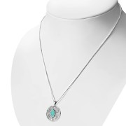 Large Round Celtic Silver Pendant w/ Turquoise, p495
