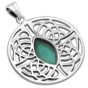 Large Round Celtic Silver Pendant w/ Turquoise, p495