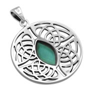 Large Round Celtic Silver Pendant w/ Turquoise, p495