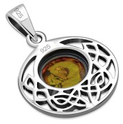Baltic Amber Round Celtic Knot Silver Pendant, p498