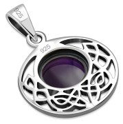 Amethyst Genuine Stone cab Round Celtic Knot Silver Pendant, p498