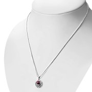 Garnet cab Round Celtic Knot Silver Pendant, p498