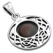Garnet cab Round Celtic Knot Silver Pendant, p498