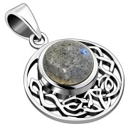 Labradorite Genuine Stone cab Round Celtic Knot Silver Pendant, p498