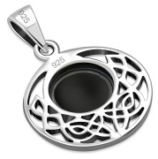 Black Onyx cab Round Celtic Knot Silver Pendant, p498