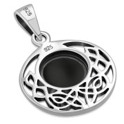 Black Onyx cab Round Celtic Knot Silver Pendant, p498