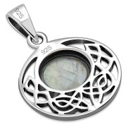 Rainbow Moonstone cab Round Celtic Knot Silver Pendant, p498