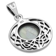 Rainbow Moonstone cab Round Celtic Knot Silver Pendant, p498