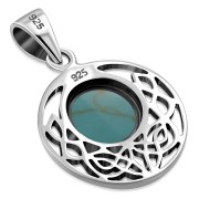 Turquoise Round Celtic Knot Silver Pendant, p498