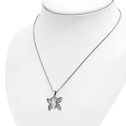 Ethnic Butterfly Silver Pendant, set w Mother of Pearl