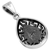 Mother of Pearl Drop Greek Key Silver Pendant, p510