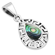 Abalone Drop Greek Key Silver Pendant, p510