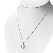 Mother of Pearl Heart Greek Key Silver Pendant, p511