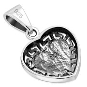 Mother of Pearl Heart Greek Key Silver Pendant, p511
