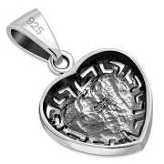 Mother of Pearl Heart Greek Key Silver Pendant, p511