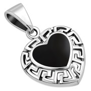 Black Onyx Heart Greek Key Silver Pendant, p511
