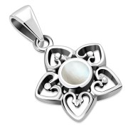 Mother of Pearl Petal Hearts Silver Pendant, p520
