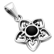 Black Onyx Petal Hearts Silver Pendant, p520