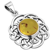 Round Celtic Knot Silver Pendant set w/ Baltic Amber, p529