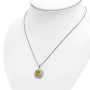 Round Celtic Knot Silver Pendant set w/ Baltic Amber, p529