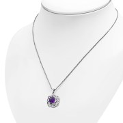 Round Celtic Knot Silver Pendant, set w Amethyst Genuine Stone