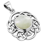 Round Celtic Knot Silver Pendant, set w Mother of Pearl